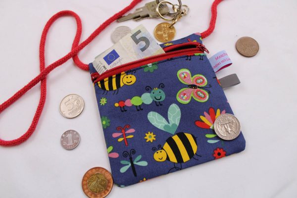 Kinder-BRUSTBEUTEL "Gartenfreunde" mit Reißverschluss und Reflektorfähnchen; Brusttasche, Geldbörse, Geldbeutel
