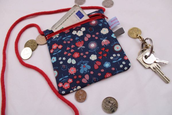 Kinder-BRUSTBEUTEL "Blütenrausch" mit Reißverschluss und Reflektorfähnchen; Brusttasche, Geldbörse, Geldbeutel