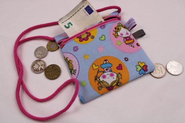 Kinder-BRUSTBEUTEL "Prinzessin" mit Reißverschluss und Reflektorfähnchen; Brusttasche, Geldbörse, Geldbeutel