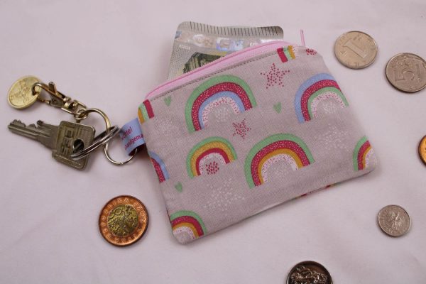 GELDBÖRSE / GELDBEUTEL / PORTEMONNAIE für Kinder "Regenbogen rosa" - Minibörse, Schlüsseltäschchen, Reißverschlusstäschchen