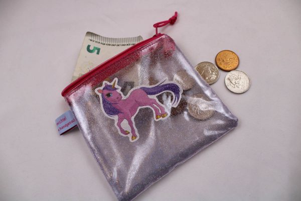 GELDBÖRSE / GELDBEUTEL / PORTEMONNAIE für Kinder "Einhorn-Glitzer" - Minibörse, Schlüsseltäschchen, Reißverschlusstäschchen