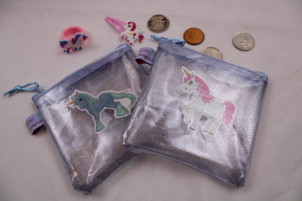GELDBÖRSE / GELDBEUTEL / PORTEMONNAIE für Kinder "Einhorn-Glitzer" - Minibörse, Schlüsseltäschchen, Reißverschlusstäschchen