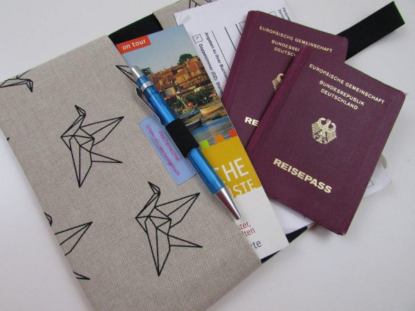 Reiseetui MODELL 3/S "Kranich" - Dokumententasche, Passhülle, Brieftasche, Reiseorganizer, Etui Reiseunterlagen, Tickettasche