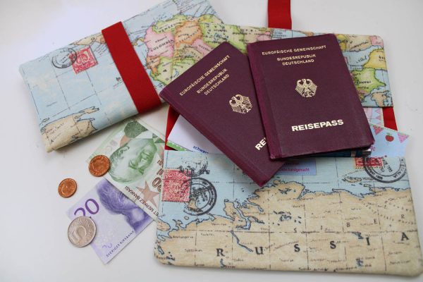 Reiseetui / Tickettasche MODELL 3/S "Weltkarte" - verschiedene Innenfarben verfügbar! - Reiseorganizer, Reisepasshülle, Dokumententasche