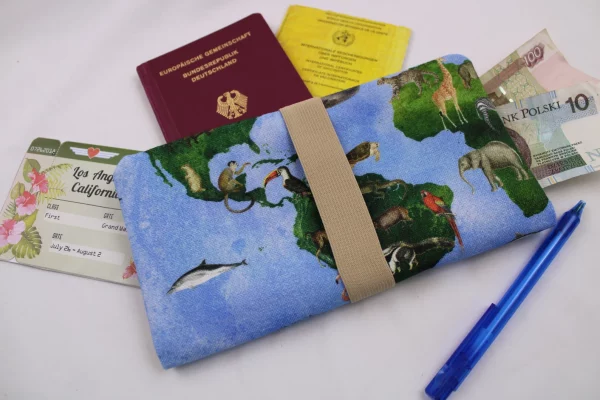 Reiseetui MODELL 3/S "Tierwelt" - Dokumententasche, Passhülle, Brieftasche, Reiseorganizer, Etui Reiseunterlagen, Tickettasche