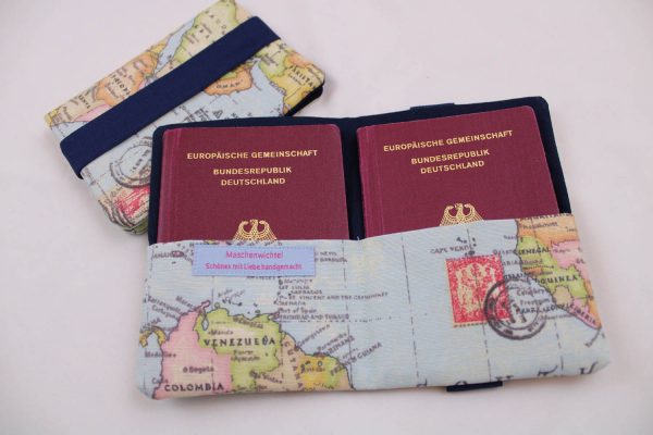 Reisepasshülle, Passetui, Impfpasshülle DUO "Weltkarte" - verschiedene Innenfarben verfügbar!