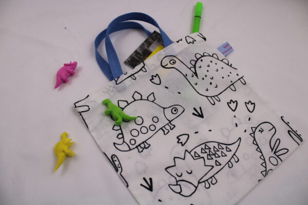 3er-SET - Kindertasche / Ausmaltasche für Kinder "Dinosaurier" - Geschenktasche, Mitgebseltüte, Kindergartentasche, Kinderparty, Kindergeburtstag