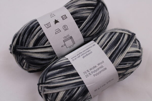 Sockenwolle 50g grau/schwarz/weiß