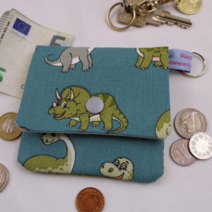 Kinder-Geldbeutel "Dinokinder" mit Reißverschlussfach, Steckfach und Schlüsselring, Geldbörse, Minibörse, Portemonnaie