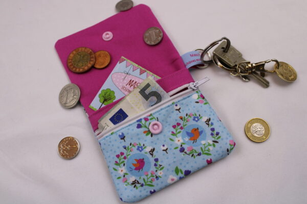 Kinder-Geldbeutel "Vogeltanz" mit Reißverschlussfach, Steckfach und Schlüsselring, Geldbörse, Minibörse, Portemonnaie