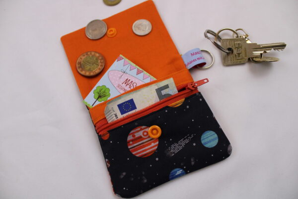 Kinder-Geldbeutel "Planeten" mit Reißverschlussfach, Steckfach und Schlüsselring, Geldbörse, Minibörse, Portemonnaie
