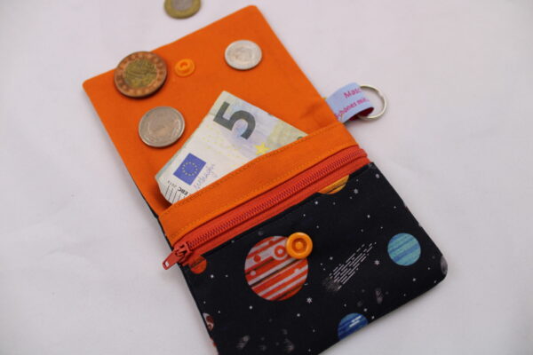 Kinder-Geldbeutel "Planeten" mit Reißverschlussfach, Steckfach und Schlüsselring, Geldbörse, Minibörse, Portemonnaie