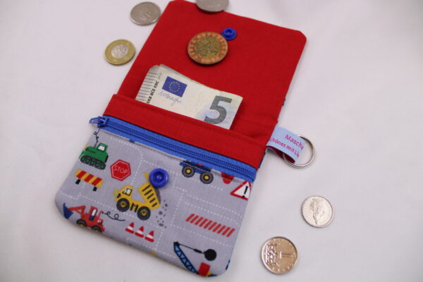 Kinder-Geldbeutel "Baustelle/grau" mit Reißverschlussfach, Steckfach und Schlüsselring, Geldbörse, Minibörse, Portemonnaie