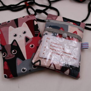 BRUSTBEUTEL für Kinder "Katzen / Rottöne" mit Klarsichtfach mit Reflektorstreifen, Kordelstopper; Geldbörse, Fahrkartentasche