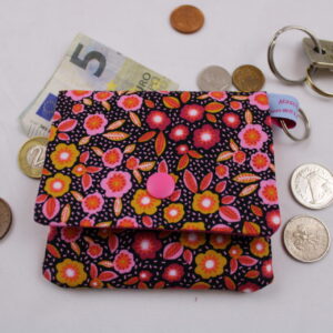 Kinder-Geldbeutel "Streublümchen pink/schwarz" mit Reißverschlussfach, Steckfach und Schlüsselring, Geldbörse, Minibörse, Portemonnaie