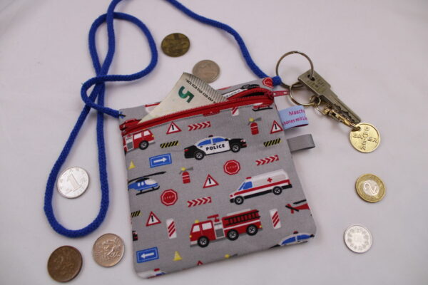 Kinder-BRUSTBEUTEL "Rettungsdienste" mit Reißverschluss und Reflektorfähnchen; Brusttasche, Geldbörse, Geldbeutel