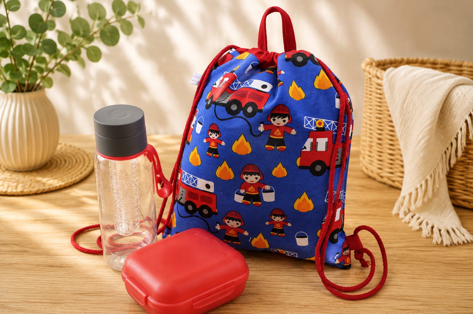 Turnbeutelrucksack S Feuerwehrmann Turnbeutel-Rucksack für Kinder "Feuerwehrmann", Gr. S - Kitatasche, Kindergartenrucksack, Sportbeutel