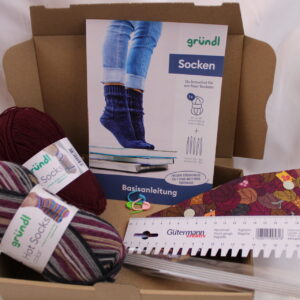 Strickset "Socken stricken", komplettes Geschenkset zum Strümpfe stricken, DIY-Pack inklusive Wolle, Nadeln, Nadelgarage, Handmaß und Anleitung