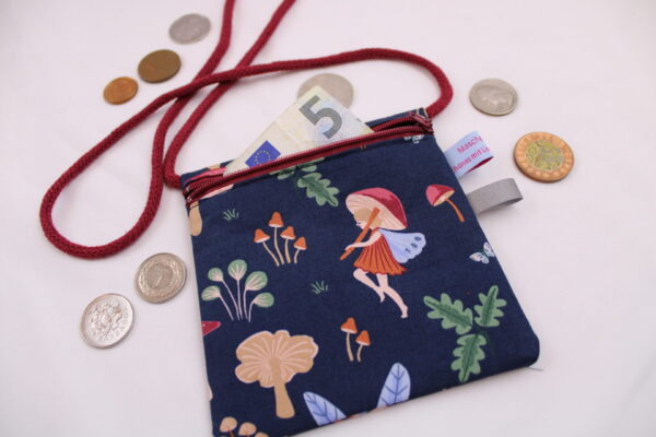 Kinder-BRUSTBEUTEL "Waldfee" mit Reißverschluss und Reflektorfähnchen; Brusttasche, Geldbörse, Geldbeutel