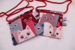 Kinder-BRUSTBEUTEL "Katzen Rottöne" mit Reißverschluss und Reflektorfähnchen; Brusttasche, Geldbörse, Geldbeutel