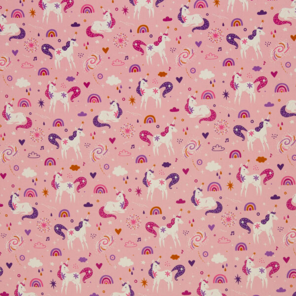 Kinderstoff / Baumwoll-Webware / Einhörner rosa