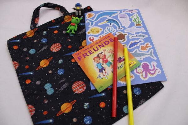 Kindertasche, Einkaufstasche "Planeten" - KiTa-Tasche, Malbuchtasche, Geschenktasche, Tragetasche, Freundebuchtasche, Stoffbeutel