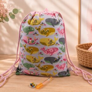 Turnbeutel Kinder, Kinderrucksack "Bunte Walfische", Gr. S, Kitatasche, Sportbeutel, Kindertasche