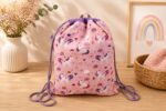 Turnbeutel Kinder, Kinderrucksack "Einhörner pink-violett", Gr. S, Kitatasche, Sportbeutel, Kindertasche