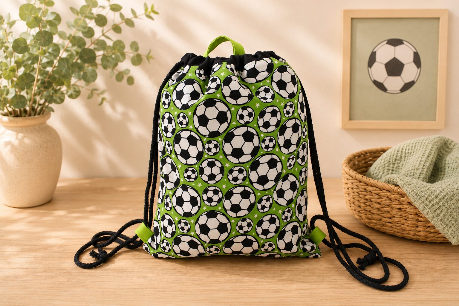 Turnbeutel-Rucksack für Kinder Fußbälle Turnbeutel Kinder, Kinderrucksack "Fußbälle", Gr. S, Kitatasche, Sportbeutel, Kindertasche