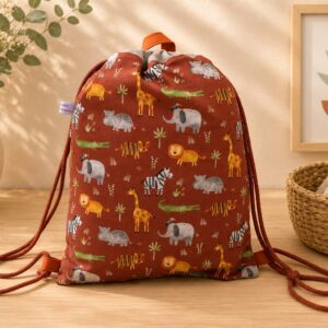 Turnbeutel Kinder, Kinderrucksack "Zootiere", Gr. S, Kitatasche, Sportbeutel, Kindertasche
