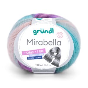 Wolle Gründl / MIRABELLA 100g, Farbe seegrün/violett/grau, 80 % Polyacryl, 20 % Wolle, 2 Knäuel = 1 Dreieckstuch, für Nadeln 3,50 - 4,50mm