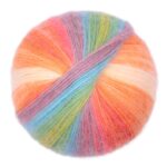 Wolle Gründl / MIRABELLA 100g, Farbe grün/orange/flamingo/türkis, 80 % Polyacryl, 20 % Wolle,  2 Knäuel = 1 Tuch, für Nadeln 3,50 - 4,50mm – Bild 2