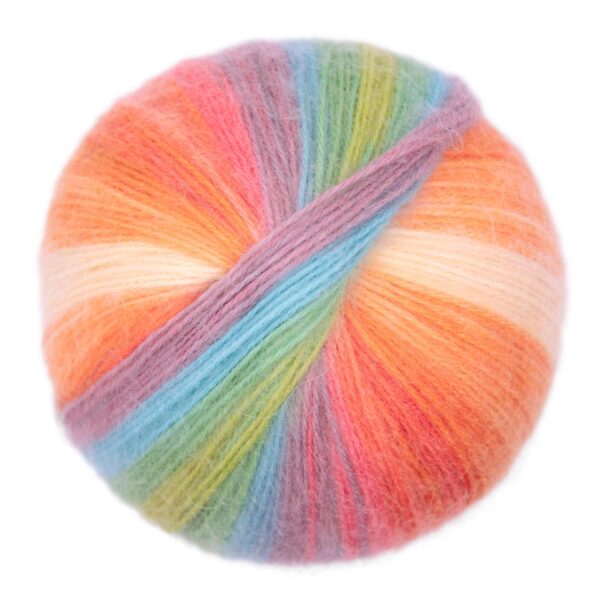 Wolle Gründl / MIRABELLA 100g, Farbe grün/orange/flamingo/türkis, 80 % Polyacryl, 20 % Wolle,  2 Knäuel = 1 Tuch, für Nadeln 3,50 - 4,50mm – Bild 2