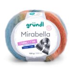 Wolle Gründl / MIRABELLA 100g, Farbe rot/grün/petrol/nude, 80 % Polyacryl, 20 % Wolle, 2 Knäuel = 1 Dreieckstuch, für Nadeln 3,50 - 4,50mm
