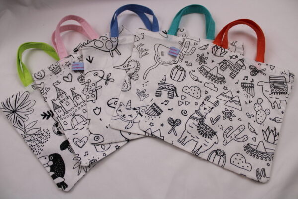 5er-SET - Kindertasche + 12 Stifte/ Ausmaltasche für Kinder im Mix - Geschenktasche, Mitgebseltüte, Kindergartentasche, Kinderparty, Kindergeburtstag