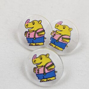 Kinderknöpfe Nashorn transparent mit buntem Druck (5er Pack)