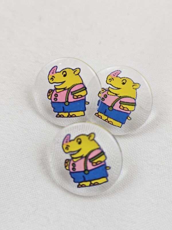 Kinderknöpfe Nashorn transparent mit buntem Druck (5er Pack)