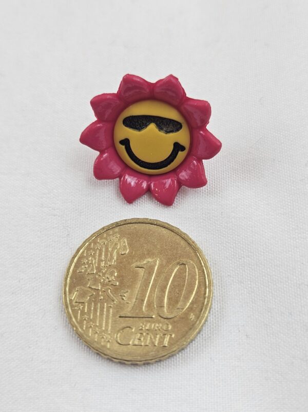 🌻 Kinderknöpfe Sonnenblume pink-gelb mit Sonnenbrille (5er Pack)