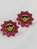 🌻 Kinderknöpfe Sonnenblume pink-gelb mit Sonnenbrille (5er Pack)