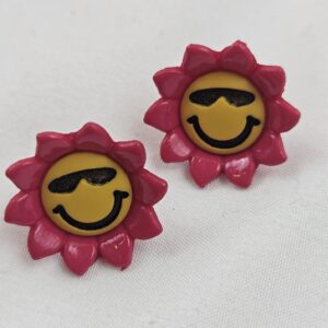 🌻 Kinderknöpfe Sonnenblume pink-gelb mit Sonnenbrille (5er Pack)