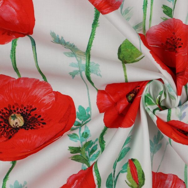 Patchworkstoff / Sommerstoff / 100% Baumwoll-Popeline / Digitaldruck / Mohnblüten