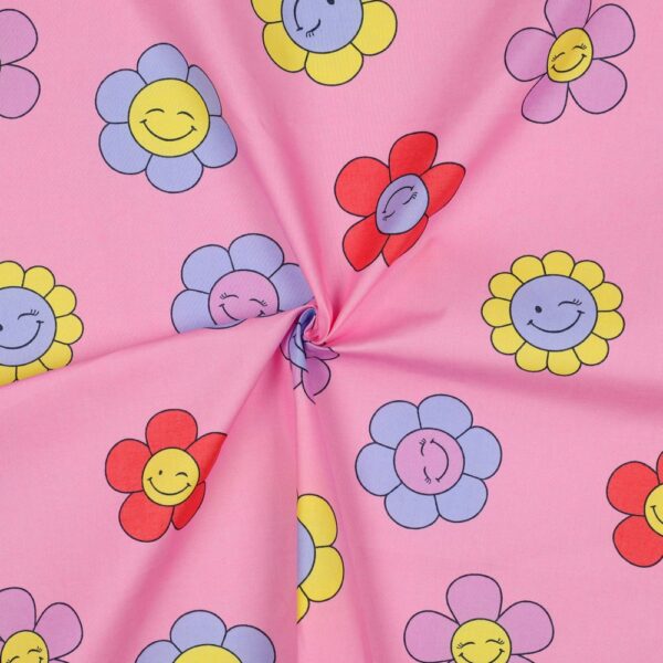 Dekostoff, beschichtete Baumwolle "Happy Flowers" pink