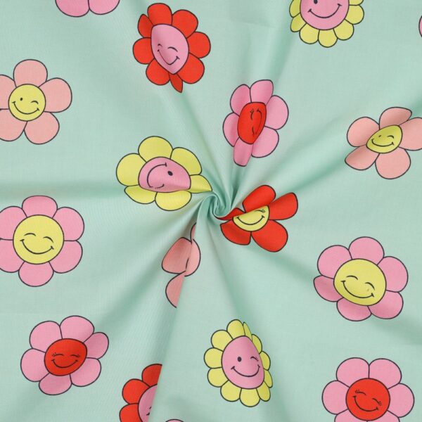 Dekostoff, beschichtete Baumwolle "Happy Flowers" mint