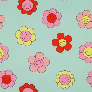 Dekostoff, beschichtete Baumwolle "Happy Flowers" mint