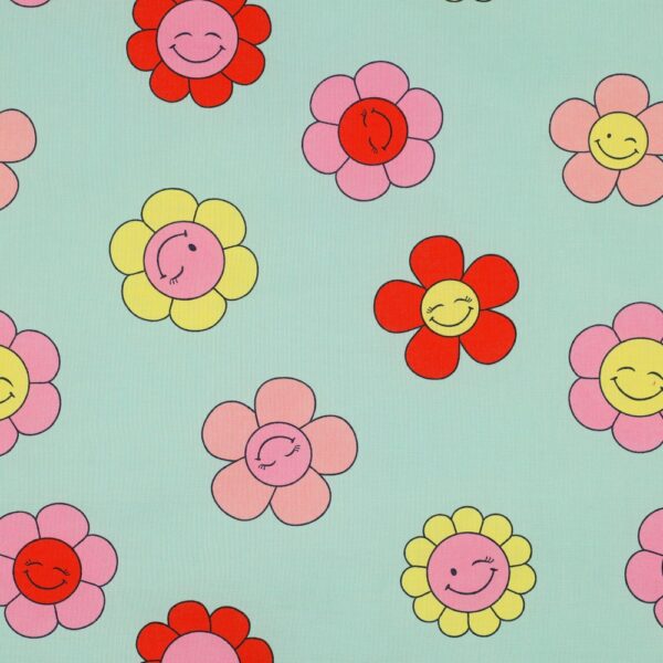 Dekostoff, beschichtete Baumwolle "Happy Flowers" mint