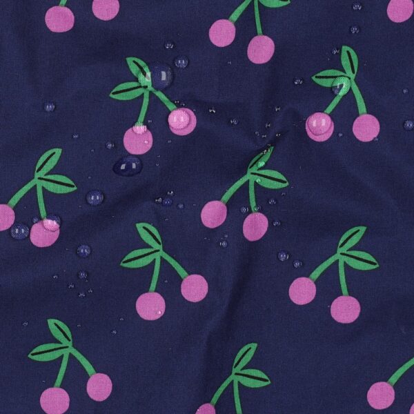 Dekostoff, beschichtete Baumwolle "Kirschen" navy-pink