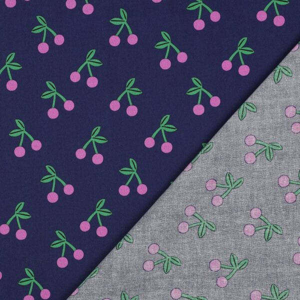 Dekostoff, beschichtete Baumwolle "Kirschen" navy-pink