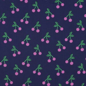 Dekostoff, beschichtete Baumwolle "Kirschen" navy-pink