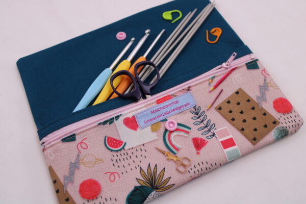 Stricknadeltasche, Häkelnadeltasche, Handarbeitstäschchen "I love DIY"