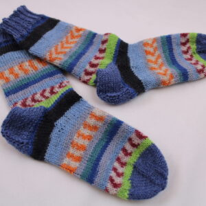 Gr. 26/27 - Kinder-Wollsocken handgestrickt, Blautöne/bunt